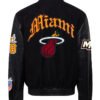 Miami Heat NBA Jeff Hamilton Black Wool Leather Old English Letterman Varsity Jacket 1