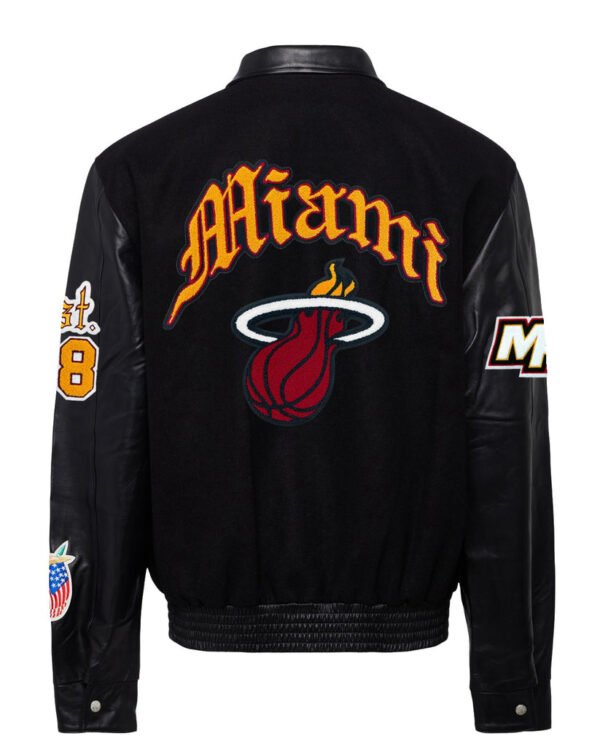 Miami Heat NBA Jeff Hamilton Black Wool Leather Old English Letterman Varsity Jacket 1