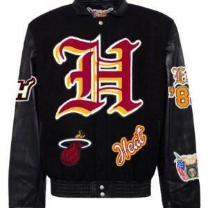 Miami Heat NBA Jeff Hamilton Black Wool Leather Old English Letterman Varsity Jacket 2