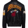 Miami Heat NBA Jeff Hamilton Old English Black Leather Jacket 1
