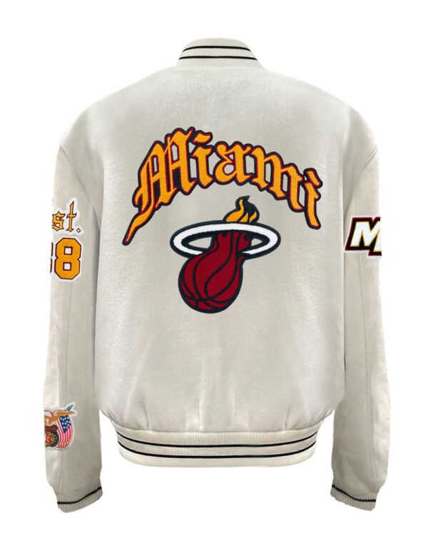 Miami Heat NBA Jeff Hamilton Wool Varsity White Jacket 1