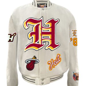 Miami Heat NBA Jeff Hamilton Wool Varsity White Jacket 2