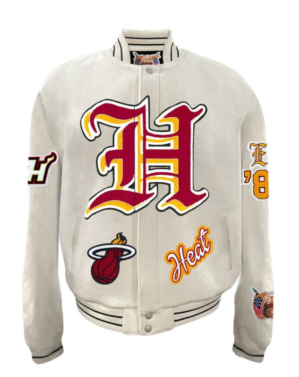 Miami Heat NBA Jeff Hamilton Wool Varsity White Jacket 2