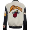Miami Heat NBA Off White Wool Leather Old English Letterman Varsity Jacket 1