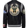 Milwaukee Bucks Jeff Hamilton NBA Black White Leather Varsity Jacket 1