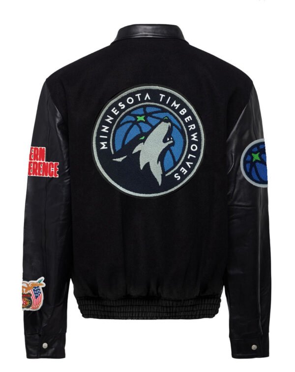 Minnesota Timberwolves NBA Jeff Hamilton Black Wool Leather Letterman Varsity Jacket 1