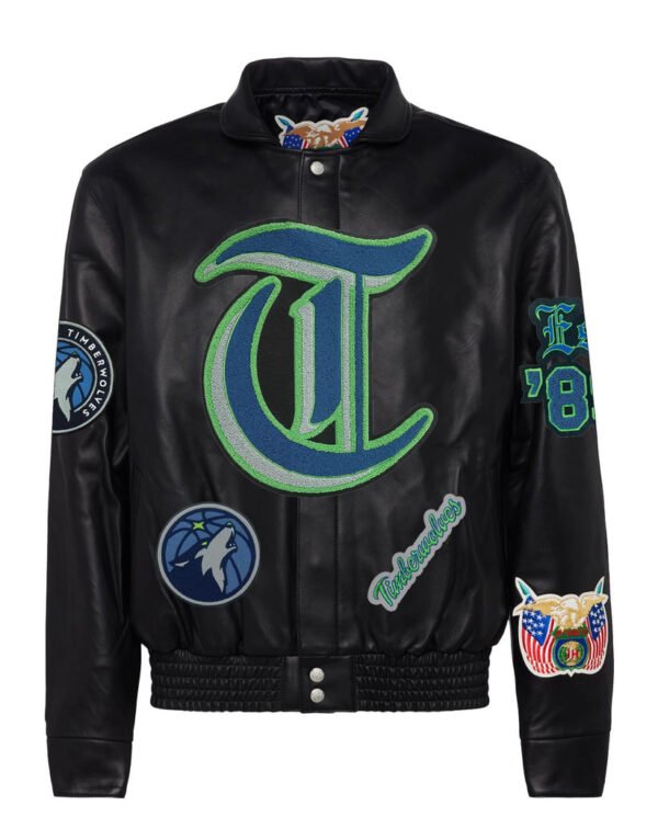 Minnesota Timberwolves NBA Jeff Hamilton Full Black Leather Jacket 2