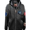 Minnesota Timberwolves NBA Lightweight Zip up Black Leather Hooded Jacket 1
