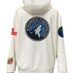 Minnesota Timberwolves NBA Lightweight Zip up White Leather Hooded Jacket 2