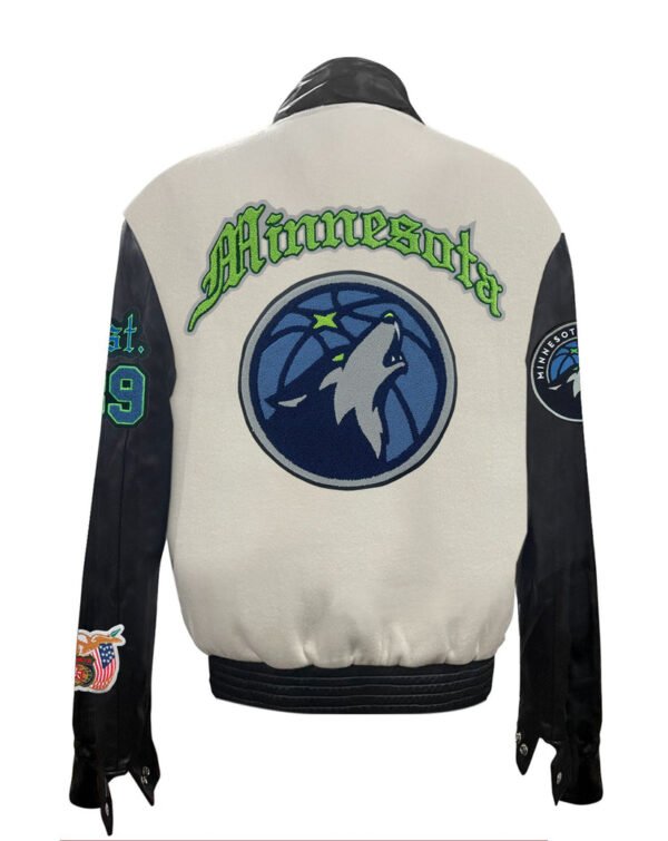 Minnesota Timberwolves NBA Off White Wool Leather Letterman Varsity Jacket 1