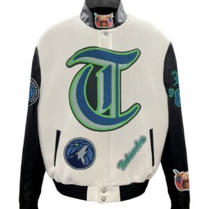 Minnesota Timberwolves NBA Off White Wool Leather Letterman Varsity Jacket 2