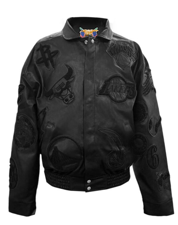 NBA Collage Jeff Hamilton Black on Black Leather Jacket 1