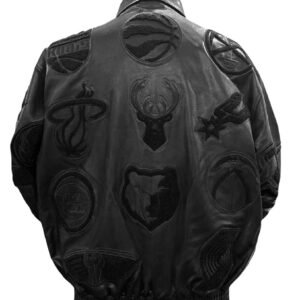 NBA Collage Jeff Hamilton Black on Black Leather Jacket 2