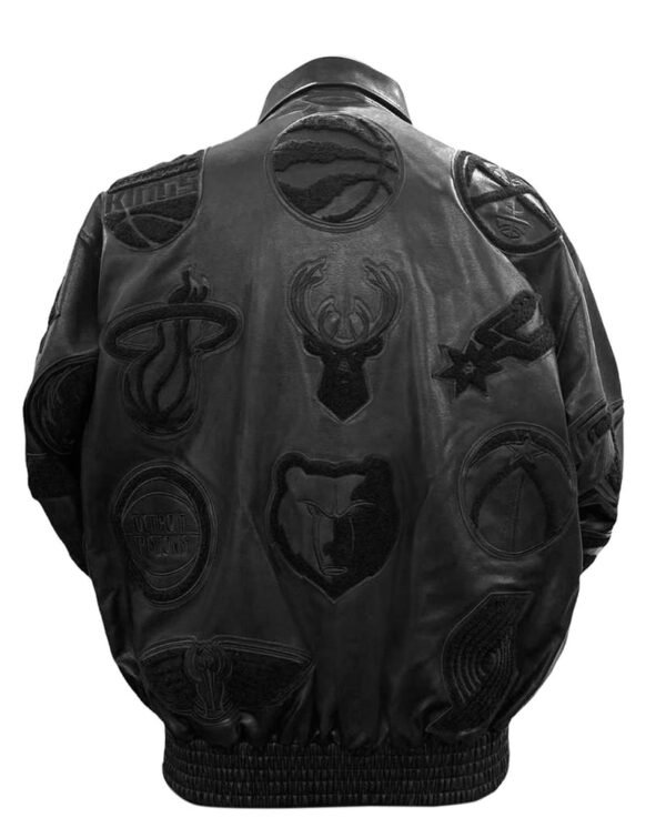 NBA Collage Jeff Hamilton Black on Black Leather Jacket 2