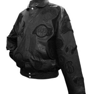 NBA Collage Jeff Hamilton Black on Black Leather Jacket 3