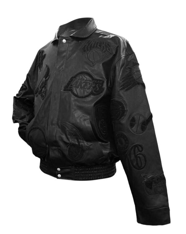 NBA Collage Jeff Hamilton Black on Black Leather Jacket 3