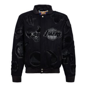 NBA Collage Jeff Hamilton BlackBlack Wool Leather Letterman Varsity Jacket 2