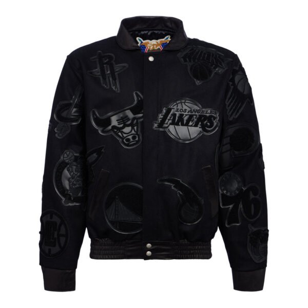 NBA Collage Jeff Hamilton BlackBlack Wool Leather Letterman Varsity Jacket 2