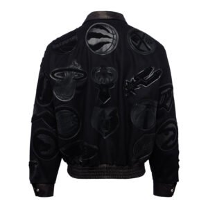 NBA Collage Jeff Hamilton BlackBlack Wool Leather Letterman Varsity Jacket 3