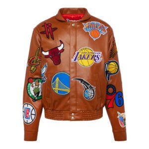 NBA Collage Jeff Hamilton Camel Leather Jacket 2
