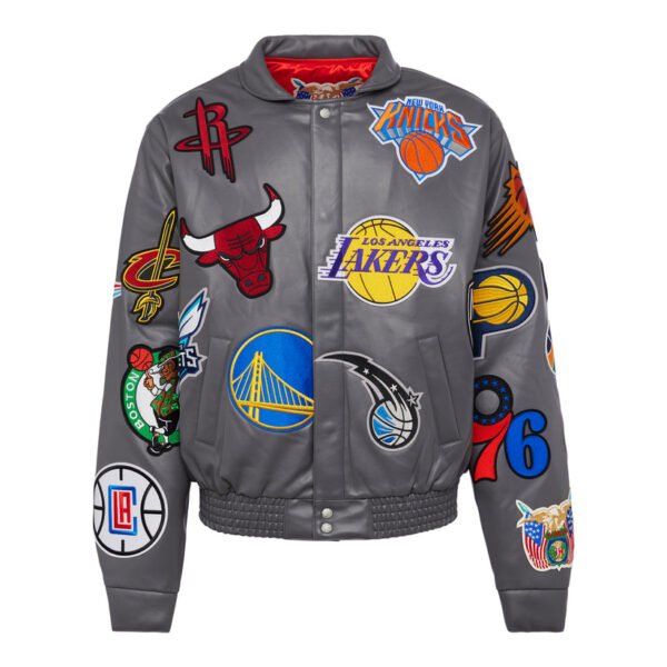NBA Collage Jeff Hamilton Grey Leather Jacket 1