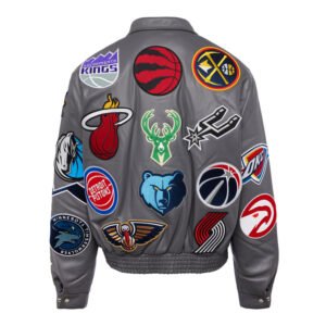 NBA Collage Jeff Hamilton Grey Leather Jacket 2