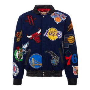 NBA Collage Jeff Hamilton Navy Wool Leather Letterman Varsity Jacket 2