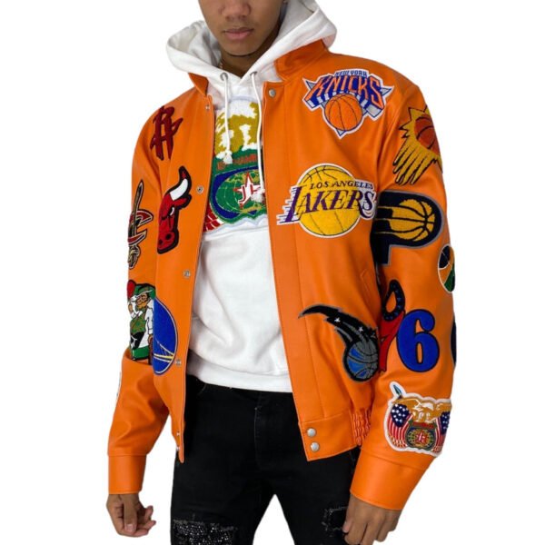 NBA Collage Jeff Hamilton Orange Leather Jacket 1