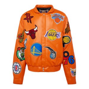 NBA Collage Jeff Hamilton Orange Leather Jacket 2