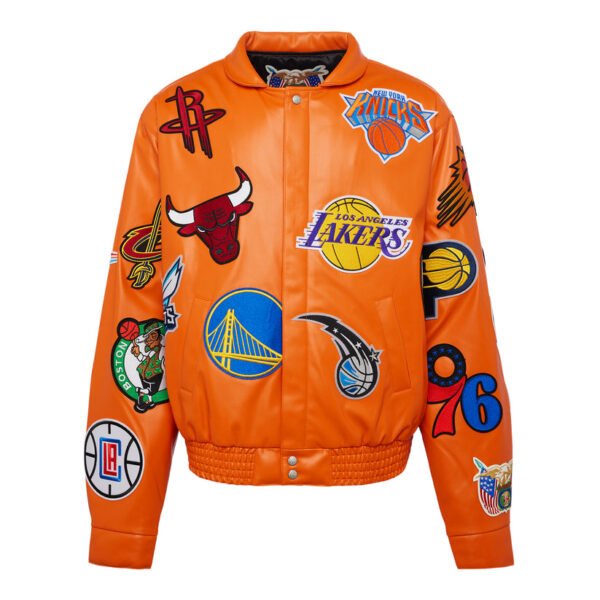 NBA Collage Jeff Hamilton Orange Leather Jacket 2