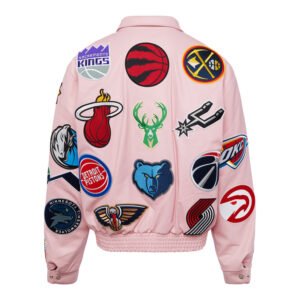 NBA Collage Jeff Hamilton Pink Leather Jacket 2