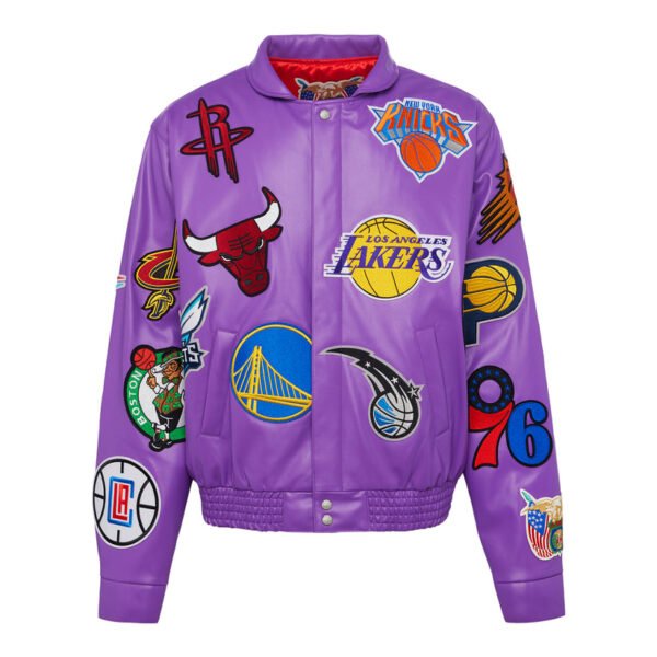 NBA Collage Jeff Hamilton Purple Leather Jacket 1