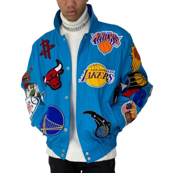 NBA Collage Jeff Hamilton Teal Leather Jacket 1