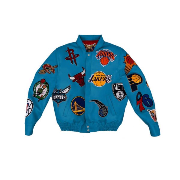 NBA Collage Jeff Hamilton Teal Leather Jacket 2