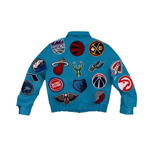 NBA Collage Jeff Hamilton Teal Leather Jacket 3