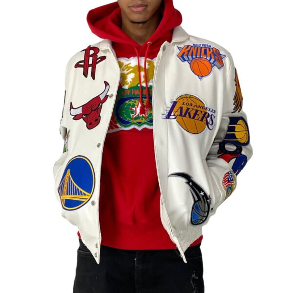 NBA Collage Jeff Hamilton White Leather Jacket 1