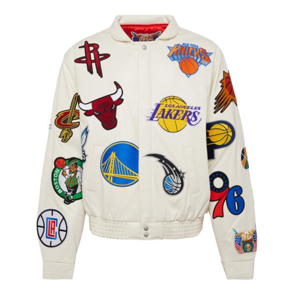NBA Collage Jeff Hamilton White Leather Jacket 2