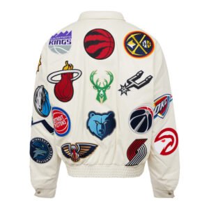 NBA Collage Jeff Hamilton White Leather Jacket 3