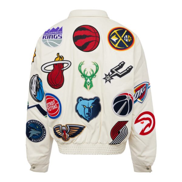 NBA Collage Jeff Hamilton White Leather Jacket 3