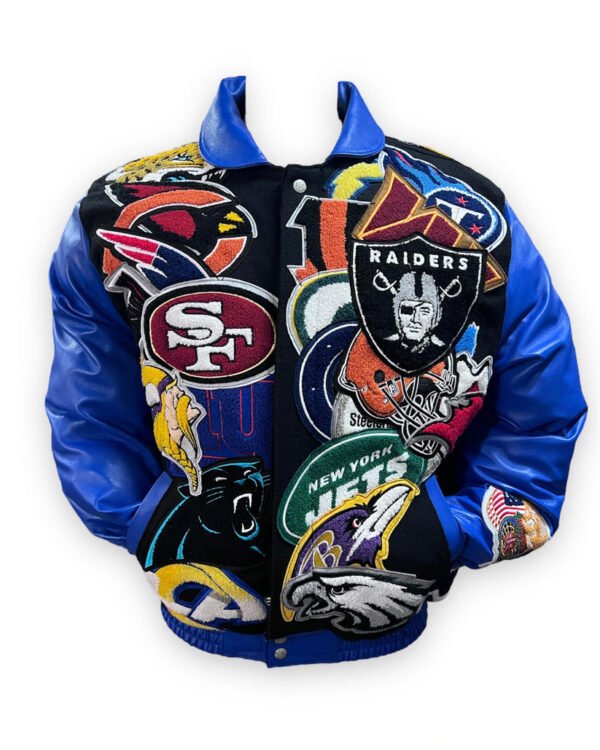 NFL Super Mega Patch Blue Wool Leather Letterman Varsity Jacket