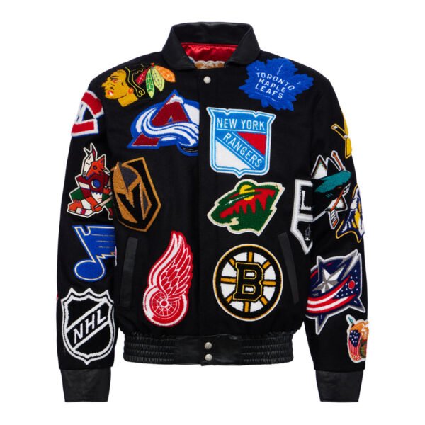 NHL Collage Black Wool Leather Letterman Varsity Jacket 1