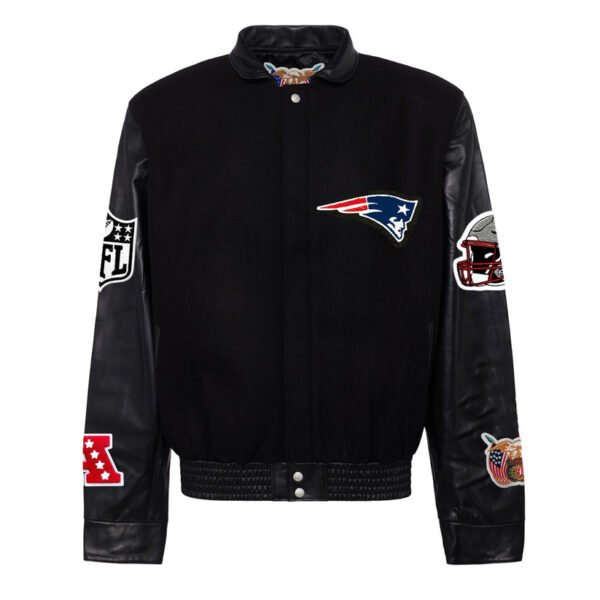 New England Patriots NFL BlackBlack Wool Leather Letterman Varsity Jacket 2