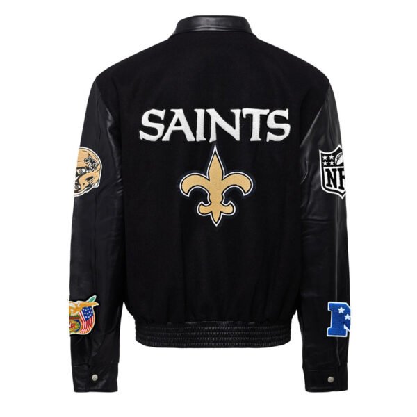 New Orleans Saints NFL BlackBlack Wool Leather Letterman Varsity Jacket 1