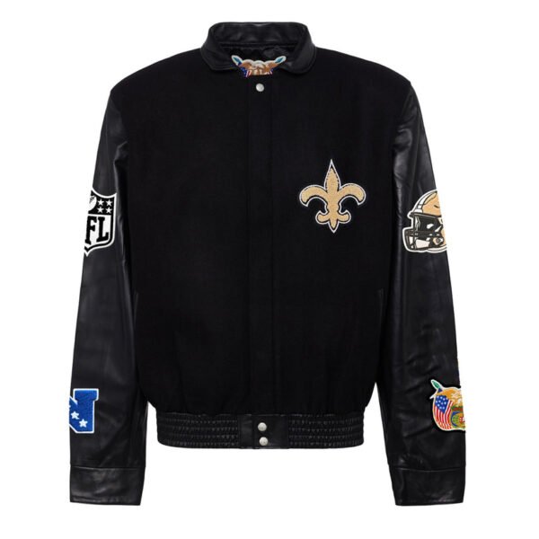 New Orleans Saints NFL BlackBlack Wool Leather Letterman Varsity Jacket 2