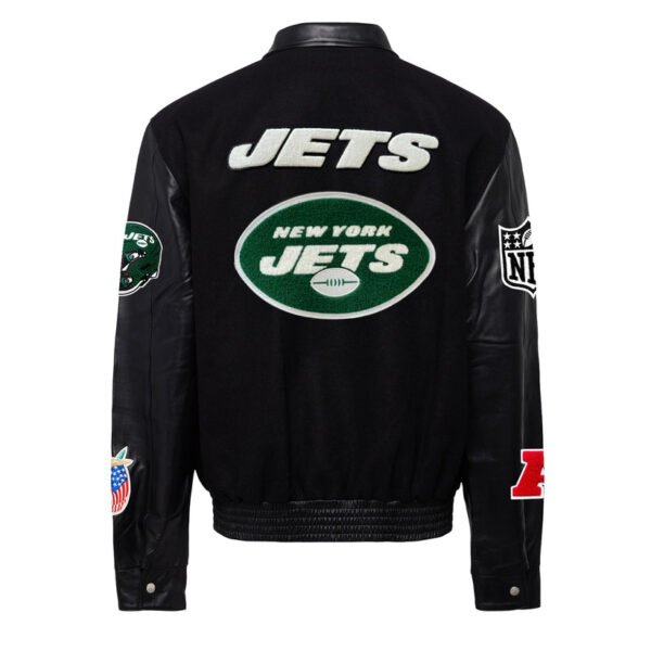 New York Jets NFL BlackBlack Wool Leather Letterman Varsity Jacket 1