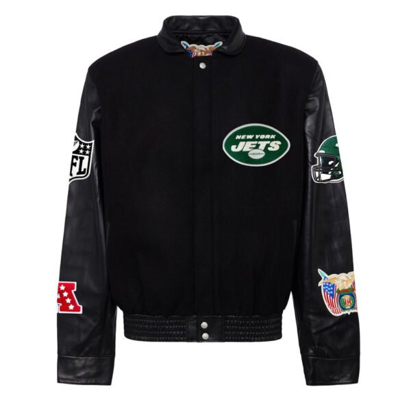 New York Jets NFL BlackBlack Wool Leather Letterman Varsity Jacket 2