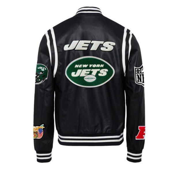 New York Jets NFL Jeff Hamilton Black White Leather Varsity Jacket 1