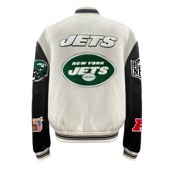 New York Jets NFL Off WhiteBlack Wool Varsity Jacket 1