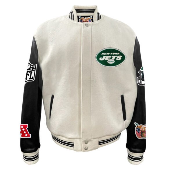 New York Jets NFL Off WhiteBlack Wool Varsity Jacket 2