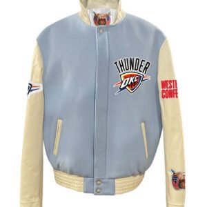 Oklahoma City Thunder NBA Baby Blue Wool Leather Letterman Varsity Jacket 2